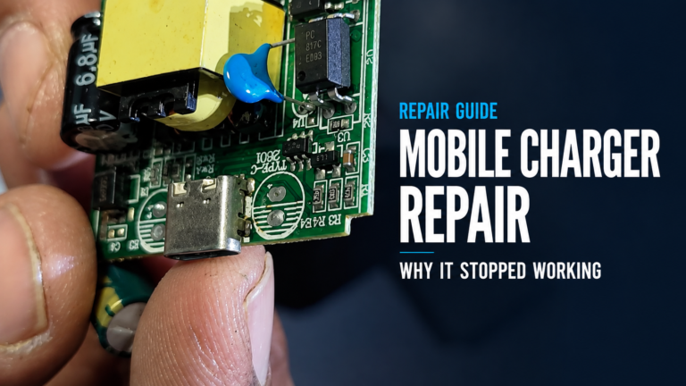 Opened mobile charger circuit board for repair and fault diagnosis