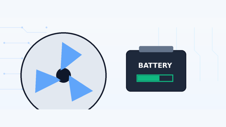 Illustration of a rechargeable fan and its battery